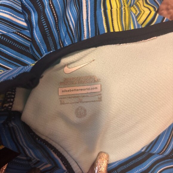 Nike Women Swimwear M/10 Blue Green Striped Tankini Cropped Swoosh Logo V Neck - Picture 4 of 6